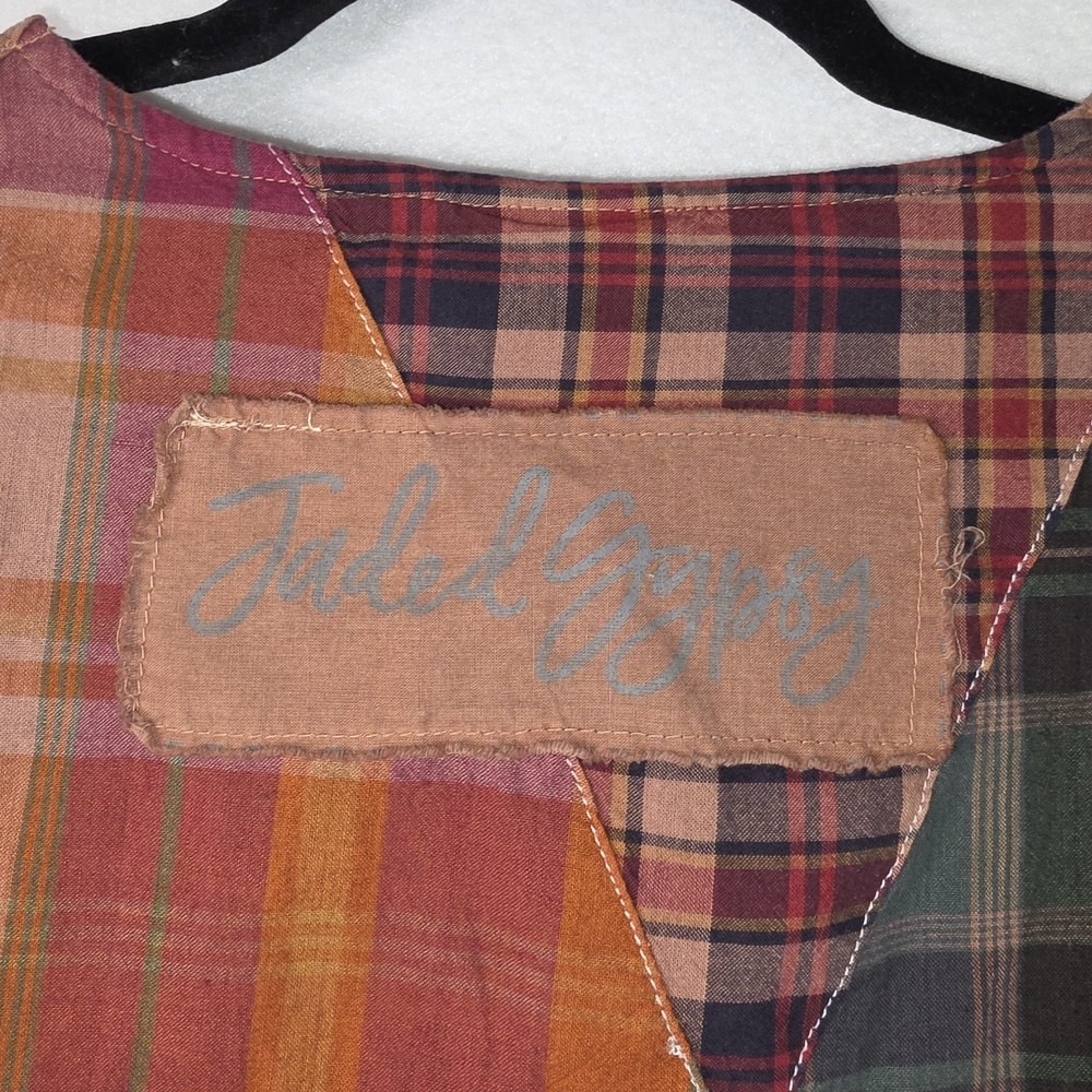 Jaded Gypsy Look Of Love Patchwork Plaid Vest One Size Asymmetrical Boho Cotton - Picture 6 of 14